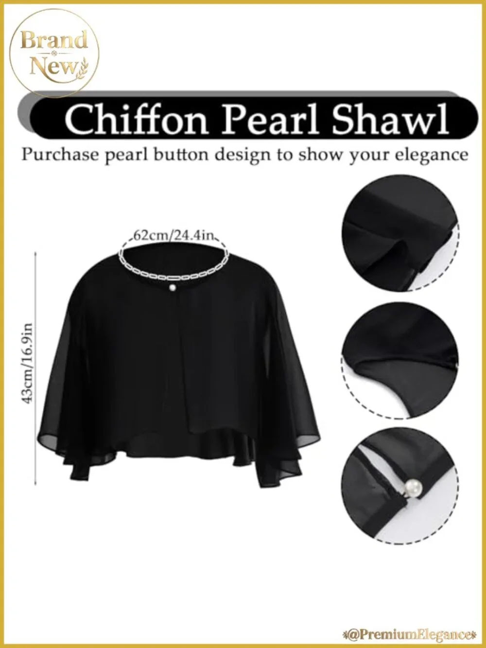 Chiffon Shawl Wrap Evening Dress Cape Scarf Button Closure One Size